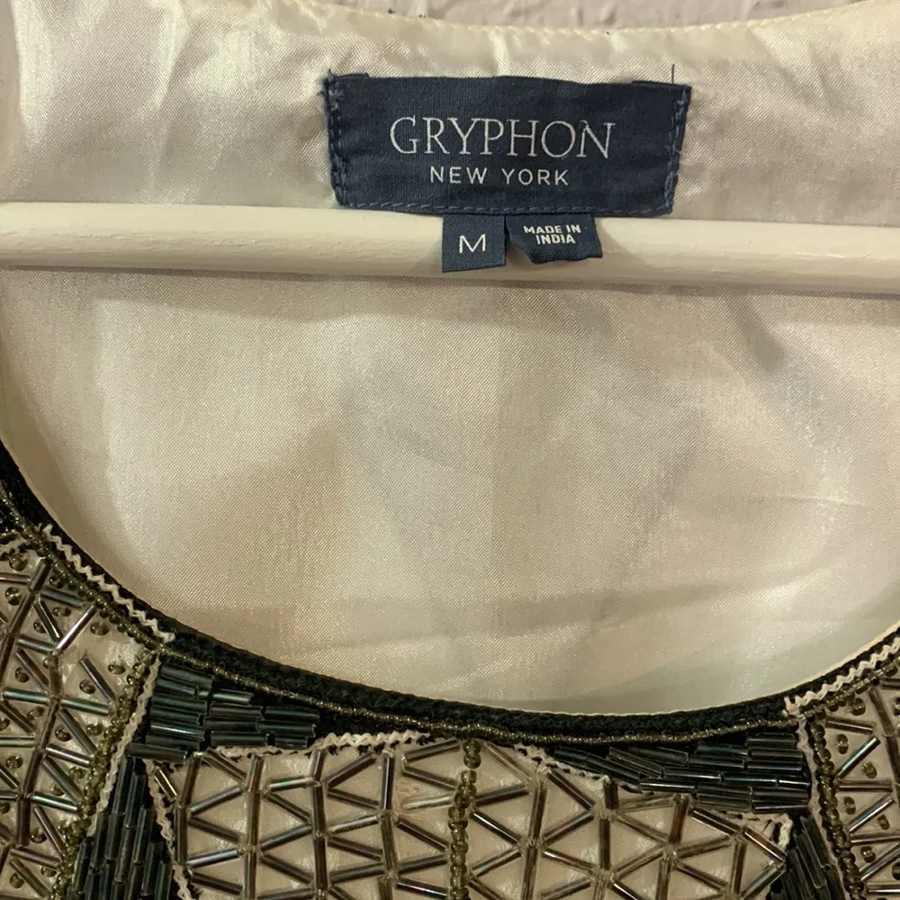 Gryphon NEW 100% Silk Cocktail Dress White Medium Beaded Neckline Flirty Party - Picture 2 of 12